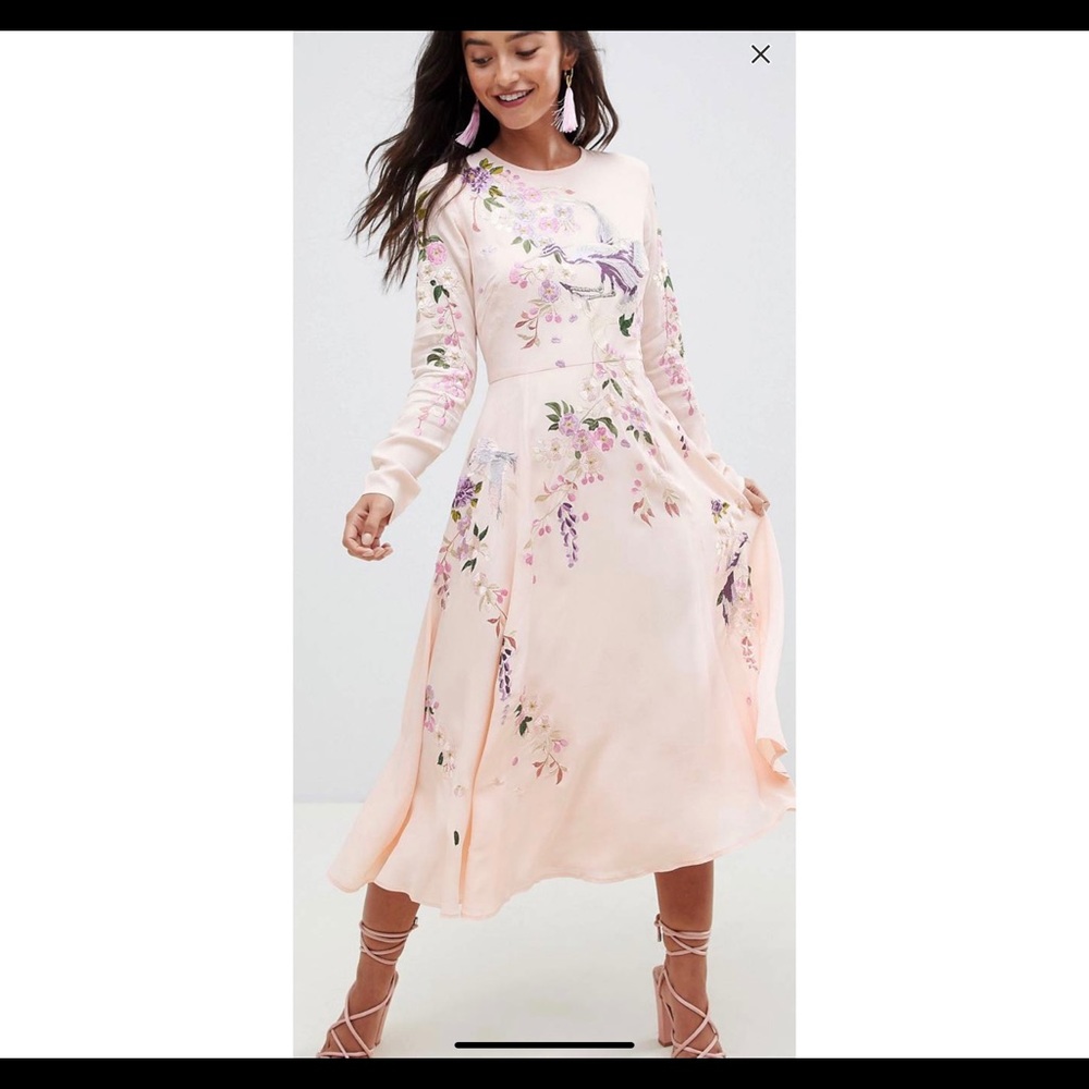 Asos Design midi embroidered dress new with tags